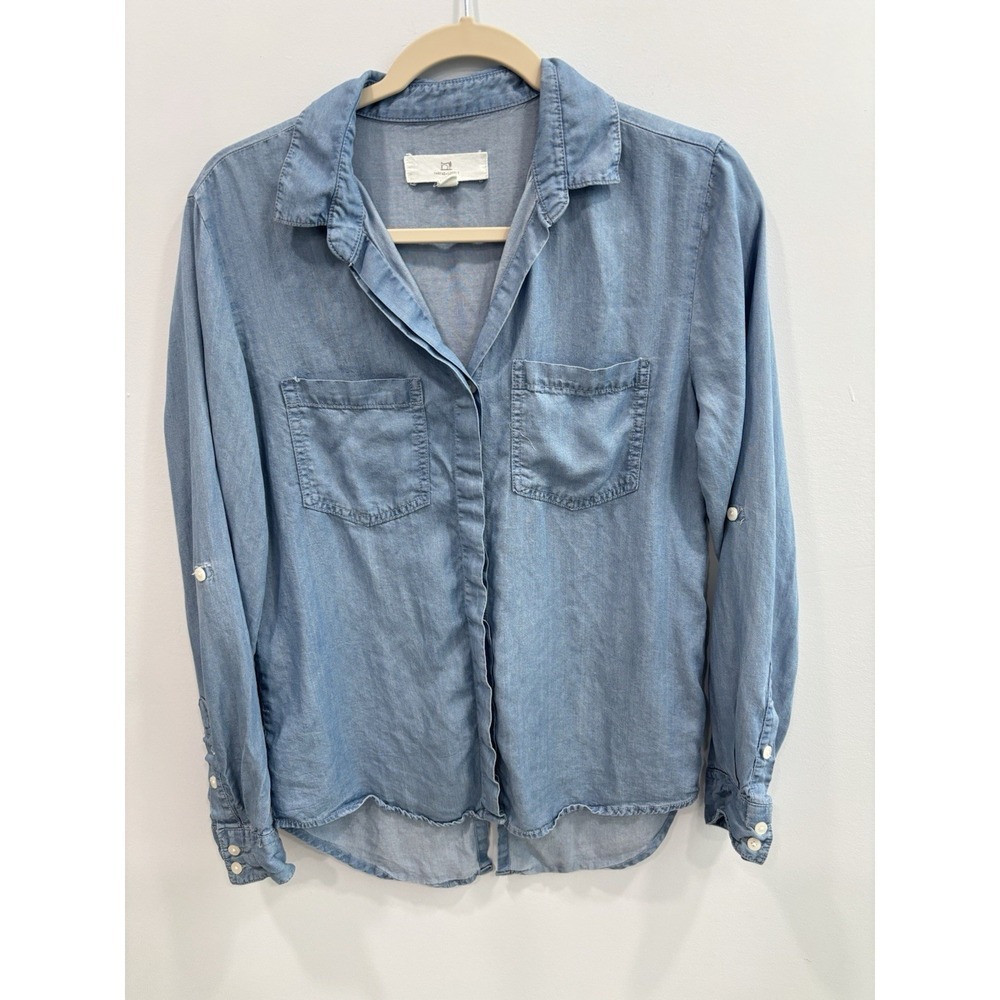 Thread & Supply 100% Tencel Chambray Shirt S Button Up Soft Denim Blue Top Slit - Picture 4 of 10